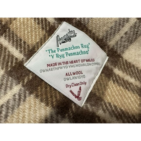 Vtg The Penmachno Rug Travel Picnic Plaid Fringed Blanket Wool 62"x60"  Wales - Picture 3 of 4